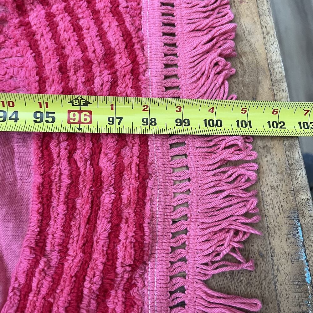 Vtg Chenille Bedspread Pink Floral Tufted Embroidered Cotton w/ Fringe 98"x81" - Picture 9 of 10